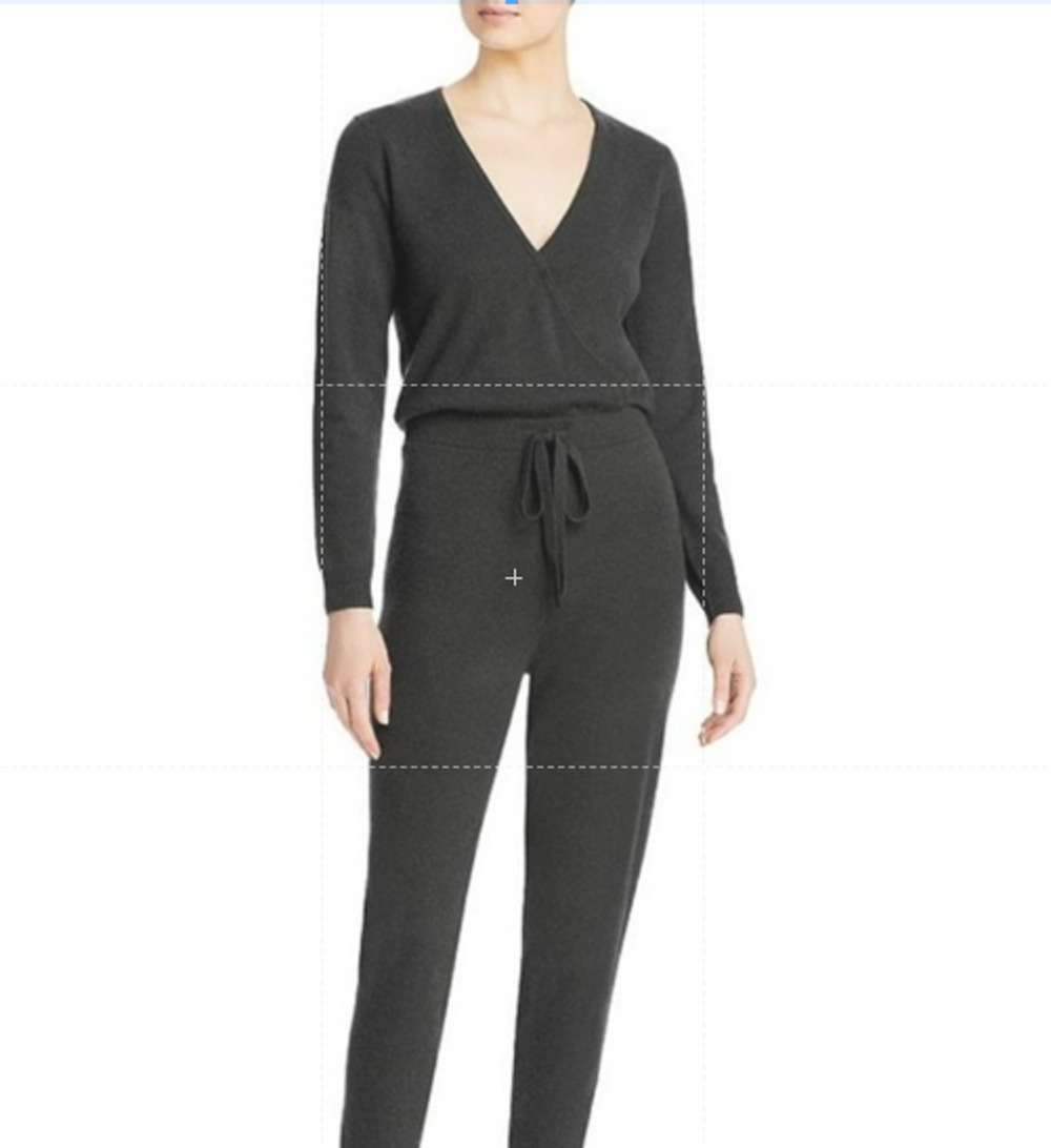 Aqua Jumpsuit Women's Size S Black Long Sleeve Knit Surplice Waist Tie Pullover